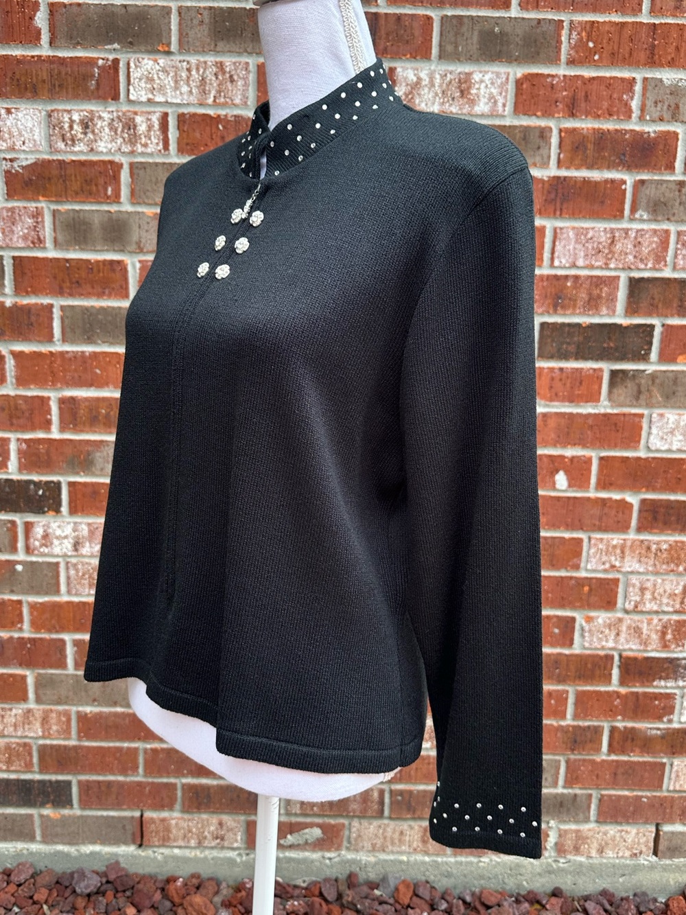 NWOT San Remo Full Zip Black Embellished Mock-Neck Women’s Cardigan - Picture 3 of 10